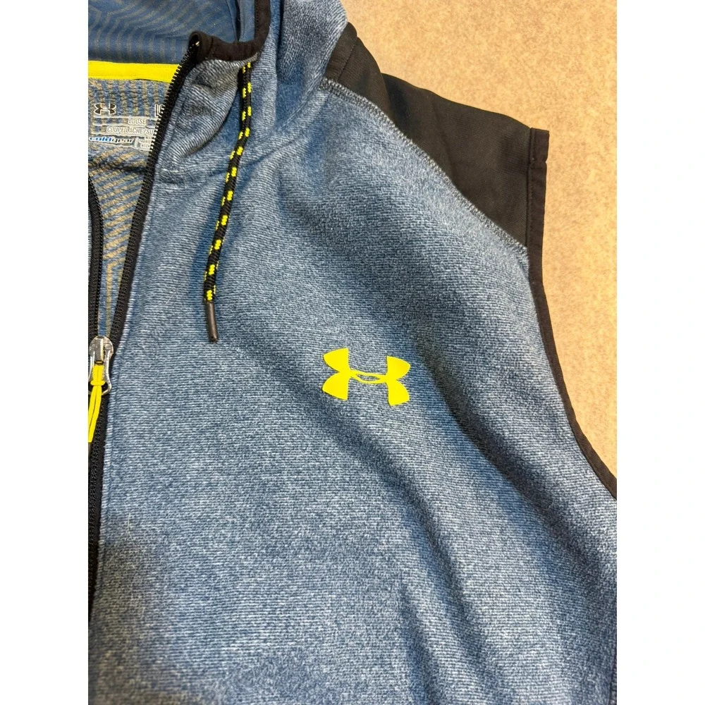 Under Armour ColdGear Mens Sleeveless Hoodie Vest Full Zip Blue Black Large‎